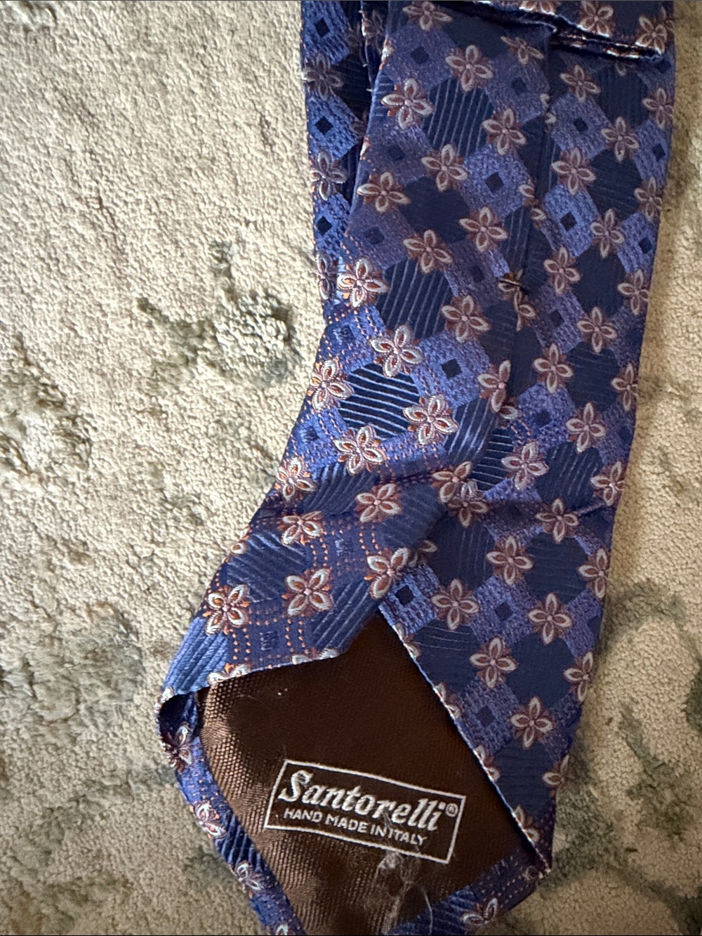 Santorelli Navy Blue Floral Silk Tie with Pink Accents